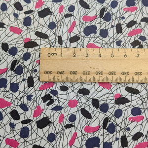 Close up of Liberty 100% cotton Tana Lawn, Buruma Curtains, ruler included for scale, for sale at Minerva's Bower