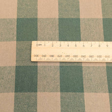 Load image into Gallery viewer, Close up of Chica check 100% washed Cotton in Beryl for sale at Minerva&#39;s Bower, ruler included for scale