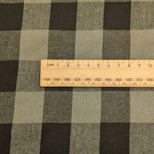 Load image into Gallery viewer, Close up of Chica check 100% washed Cotton in Black for sale at Minerva&#39;s Bower, ruler included for scale
