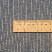 Load image into Gallery viewer, Close up fat lay of Claude 87% Linen 13% Rayon Check, Denim , ruler included for scale - for sale at Minerva's Bower