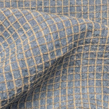 Load image into Gallery viewer, Close up drape of Claude 87% Linen 13% Rayon Check, Denim - for sale at Minerva's Bower