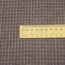 Load image into Gallery viewer, Close up fat lay of Claude 87% Linen 13% Rayon Check, Plum , ruler included for scale - for sale at Minerva's Bower
