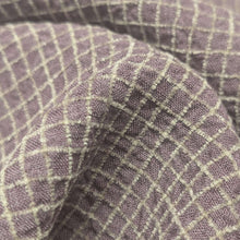 Load image into Gallery viewer, Close up drape of Claude 87% Linen 13% Rayon Check, Plum - for sale at Minerva's Bower