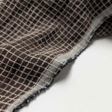 Load image into Gallery viewer, Flat drape of Claude 87% Linen 13% Rayon Check in Walnut - for sale at Minerva's Bower