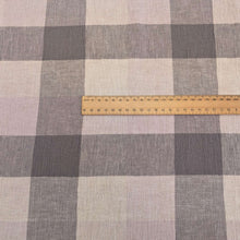 Load image into Gallery viewer, Tonal grey Yarn dyed crinkle 55% linen 45% cotton check available at Minerva&#39;s Bower with ruler included for scale