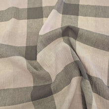 Load image into Gallery viewer, Drape of Tonal grey Yarn dyed crinkle 55% linen 45% cotton check available at Minerva&#39;s Bower with ruler included for scale
