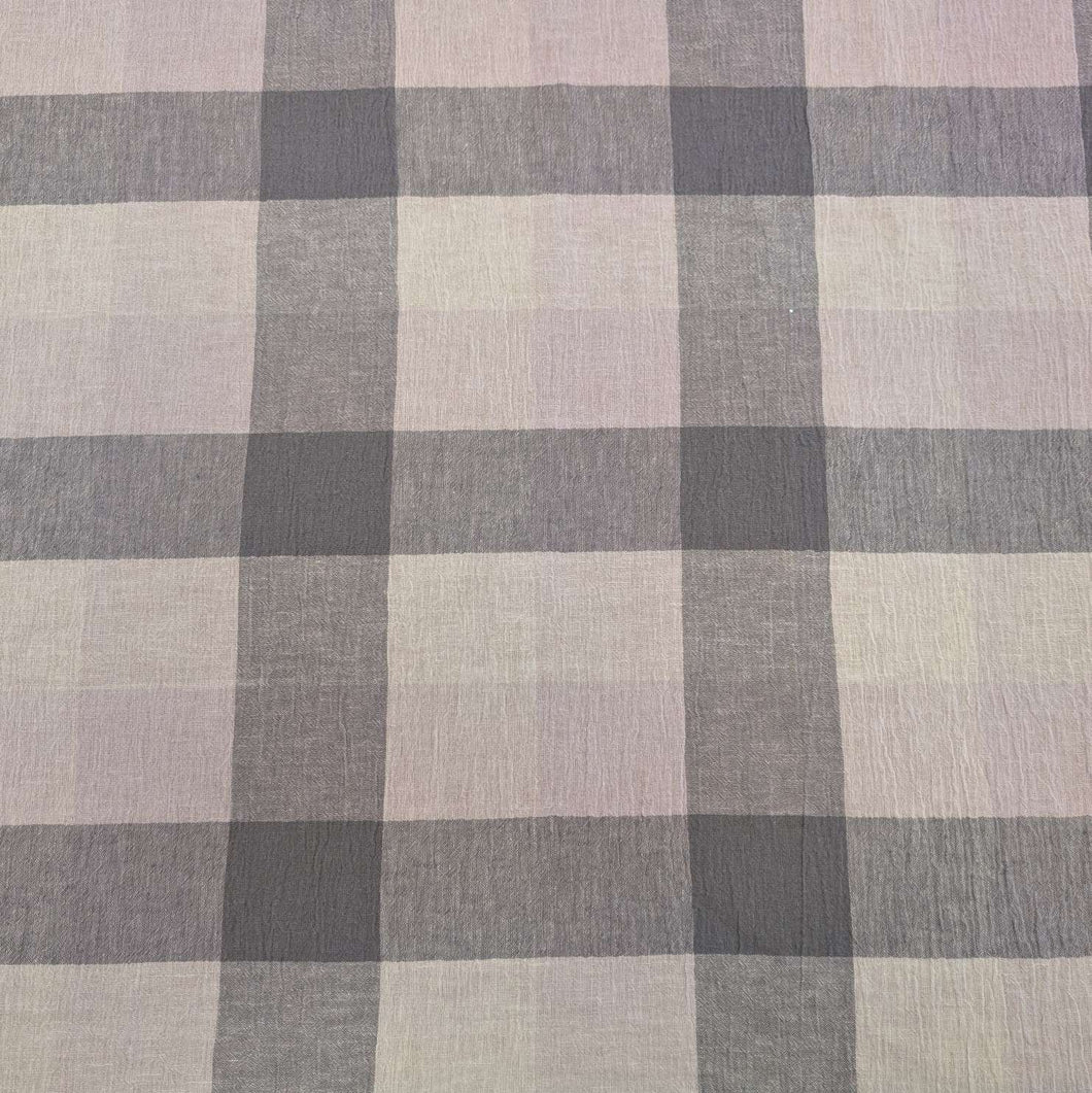 Tonal grey Yarn dyed crinkle 55% linen 45% cotton check available at Minerva's Bower