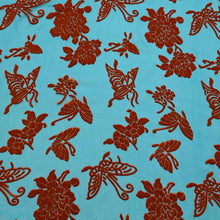 Load image into Gallery viewer, Orange silk devore velvet butterflies and flowers on a jade background. Available at Minerva's Bower