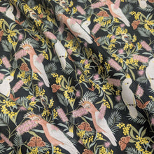 Load image into Gallery viewer, Flat drape of 100% Cotton by Devonstone,  Aussie Backyard Pink Cockatoos - for sale at Minerva's Bower
