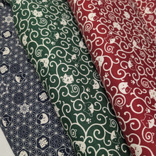 Load image into Gallery viewer, Red cotton fabric with white cat pattern. Made in Japan. Available at Minerva's Bower. A collection of similar fabrics is shown