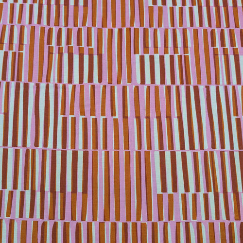 Patterned Ruby Star Society fabric with vertical stripes in shades of brown, pink, and white. Available at Minerva's Bower