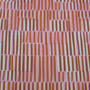 Patterned Ruby Star Society fabric with vertical stripes in shades of brown, pink, and white. Available at Minerva's Bower
