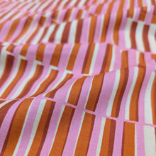 Load image into Gallery viewer, Close-up of Ruby Star Society fabric with pink, orange, and white striped pattern. Available at Minerva&#39;s Bower