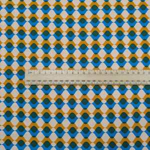 Ruby Star Society Fabric with a geometric pattern and a ruler for scale. Available at Minerva's Bower