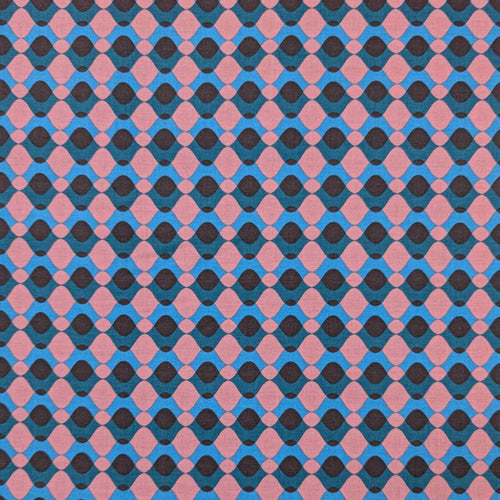 Patterned Ruby Star Society fabric with blue and pink geometric design. Available at Minerva's Bower