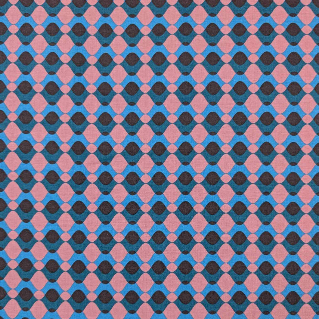 Patterned Ruby Star Society fabric with blue and pink geometric design. Available at Minerva's Bower