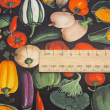 Load image into Gallery viewer, Close up flat lay of 100% Cotton Poplin, Vegetables, ruler included for scale- for sale at Minerva's Bower