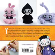 Load image into Gallery viewer, Back cover of Creepigurumi book featuring crochet patterns with cute and creepy designs, available at Minerva&#39;s&#39; Bower