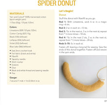 Load image into Gallery viewer, Crochet pattern for a spider donut with materials list and instructions from Creepigurumi book, available at MInerva&#39;s Bower