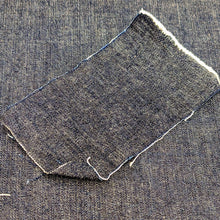 Load image into Gallery viewer, Flat lay of Dara 100% Cotton Denim with washed swatch - for sale at Minerva's Bower