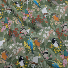 Load image into Gallery viewer, Flat drape of 100% Cotton by Devonstone, Aussie Backyard Dawn Chorus  - for sale at Minerva's Bower