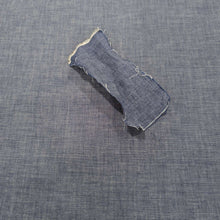 Load image into Gallery viewer, Japanese 100% cotton denim fabric with washed sample shown, for sale at Minerva&#39;s Bower