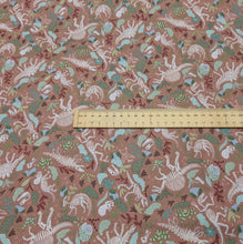 Load image into Gallery viewer, Flat lay of 100% Cotton Poplin, Dinos Dig, ruler included for scale - for sale at MInerva's Bower