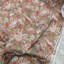 Load image into Gallery viewer, Flat drape of 100% Cotton Poplin, Dinos Dig, ruler included for scale - for sale at MInerva's Bower