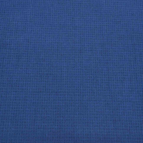 Flat lay of cotton linen dobby check in indigo. Available at Minerva's Bower