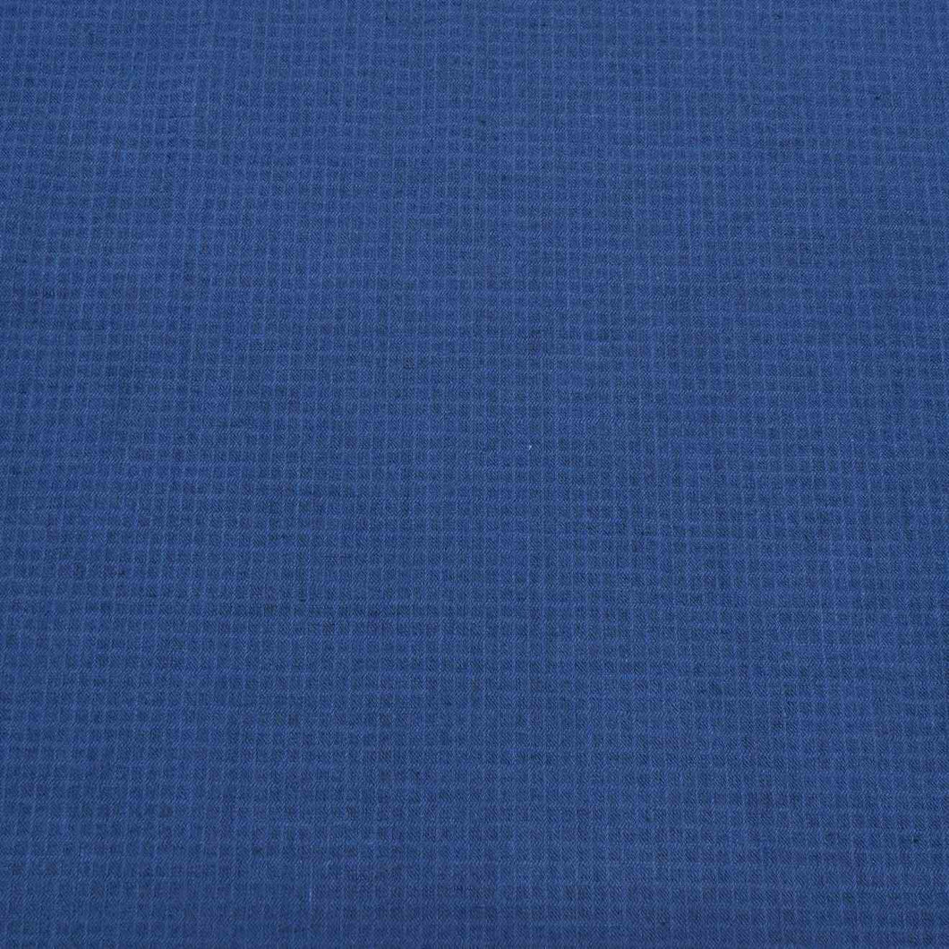 Flat lay of cotton linen dobby check in indigo. Available at Minerva's Bower