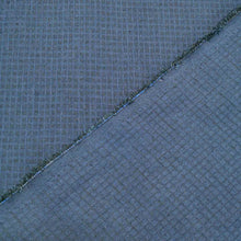 Load image into Gallery viewer, Flat lay of cotton linen dobby check in indigo. Available at Minerva&#39;s Bower. Both sides of the reversible fabric are shown