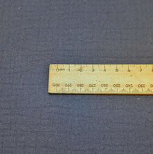 Load image into Gallery viewer, Close up flat lay of 100% Cotton Double Gauze, Navy, ruler included for scale - for sale at Minerva's Bower