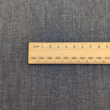 Load image into Gallery viewer, Close up of Japanese Stretch Dust Denim with Oxford weave for sale at Minerva&#39;s Bower, ruler included