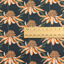 Load image into Gallery viewer, Close up flat lay of 100% Cotton by Rachelle Holowko, Echinacea, ruler included for scale, for sale at Minerva's Bower