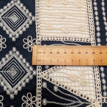 Load image into Gallery viewer, Close up flat lay of Embroidered 100% Cotton Voile, Daisy, ruler included for scale - for sale at Minerva's Bower