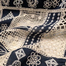 Load image into Gallery viewer, Close up flat drape of Embroidered 100% Cotton Voile, Daisy - for sale at Minerva's Bower