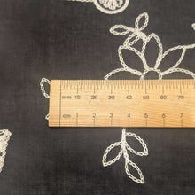 Load image into Gallery viewer, Close up flat lay of Embroidered 100% cotton Voile, Lark, ruler included for scale  - for sale at MInerva's Bower