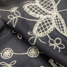 Load image into Gallery viewer, Close up of Embroidered 100% cotton Voile, Lark  - for sale at MInerva's Bower