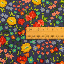 Load image into Gallery viewer, Close up flat lay of 100% Cotton Poplin, English Floral for sale at Minerva&#39;s Bower, ruler included for scale