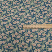 Load image into Gallery viewer, Liberty 100% Cotton Tana Lawn, Erito Poppy A, peach floral on teal backgound with ruler for scale, for sale at Minerva&#39;s Bower