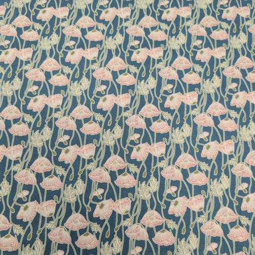 Liberty 100% Cotton Tana Lawn, Erito Poppy A, peach floral on teal backgound, for sale at Minerva's Bower