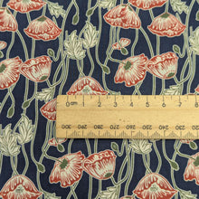 Load image into Gallery viewer, Close up of Liberty Tana Lawn Erito Poppy D for sale at Minerva&#39;s Bower, ruler included for scale