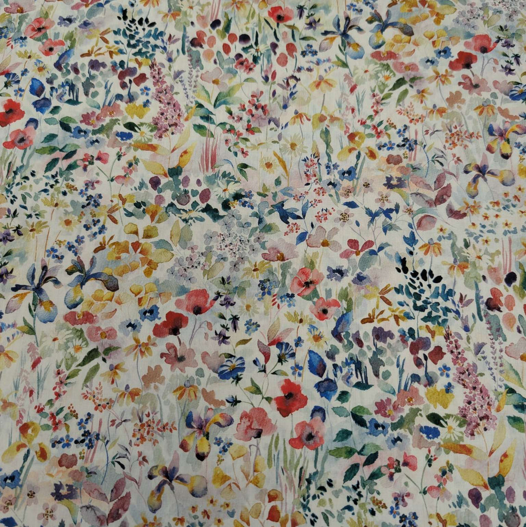 Liberty 100% Cotton Tana Lawn, Felda A, small Cotton Floral on White backgound, for sale at Minerva's Bower