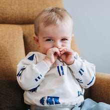 Load image into Gallery viewer, Sweater in See You At Six Cotton French Terry, Free Forms, fabric for sale at Minerva&#39;s Bower