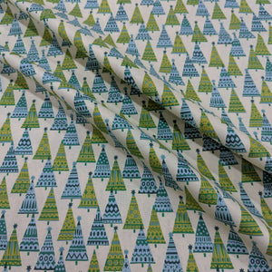 Flat drape of Liberty Lasenby Cotton, Frosty Forest, ruler included for scale