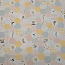 Load image into Gallery viewer, Flat lay of 100% Cotton, May Gibbs - Garden Playtime Hexies - for sale at Minerva's Bower