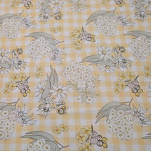 Load image into Gallery viewer, Flat lay of 100% Cotton, May Gibbs - Garden Playtime Yellow Gingham - for sale at Minerva's Bower