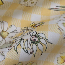 Load image into Gallery viewer, Close up of 100% Cotton, May Gibbs - Garden Playtime Yellow Gingham - for sale at Minerva's Bower