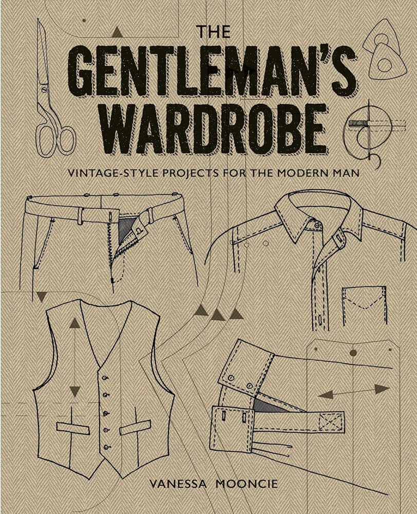 Book cover of 'The Gentleman's Wardrobe' with illustrations of clothing items on a beige background, available at Minerva's Bower