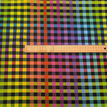 Load image into Gallery viewer, Flat lay of Gingham 100% Cotton Seersucker, Dark, ruler included for scale - for sale at Minerva's Bower